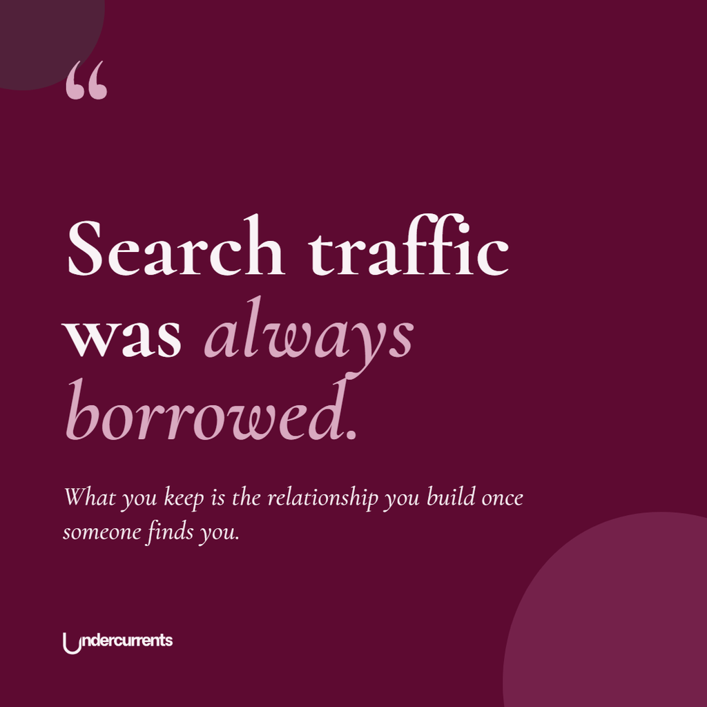 Quote: "Search traffic was always borrowed. What you keep is the relationship you build once someone finds you."